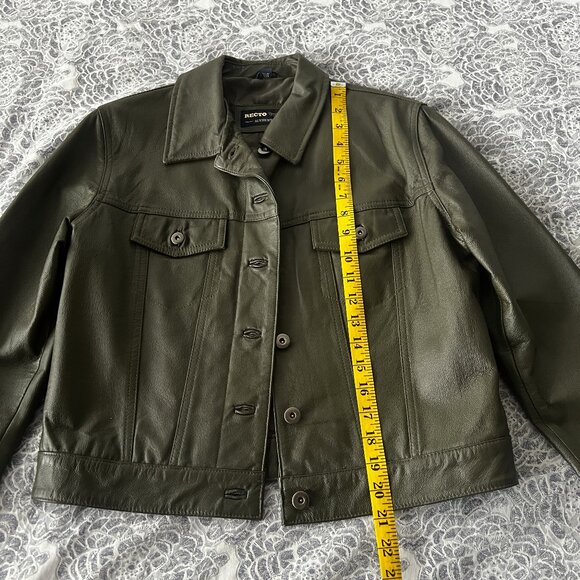 Olive Green Leather Jacket Size Small - Picture 7 of 8